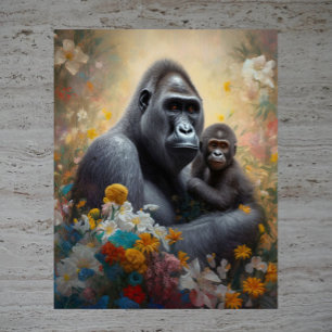 Motherly Love - Watercolor AI Image of Gorilla Mum Poster