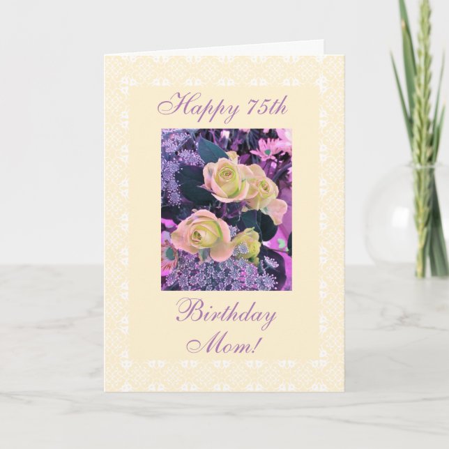 Mother's 75th birthday flowers freesia card (Front)