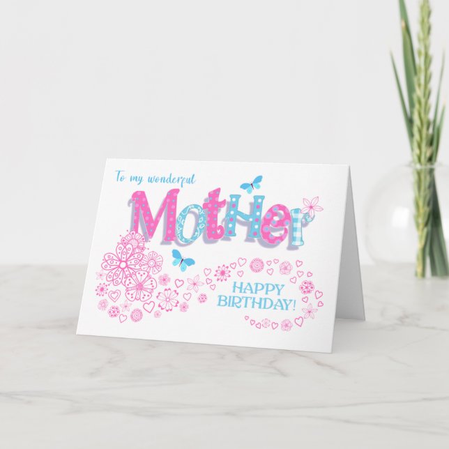 Mother's Birthday Flowers and Butterflies Card (Front)
