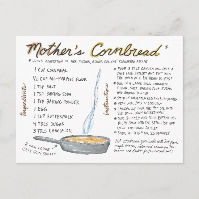 Mother's Cornbread Recipe Postcard (Front)