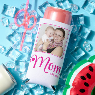 Mothers Custom Photo Gift Mom Established Seltzer Can Cooler