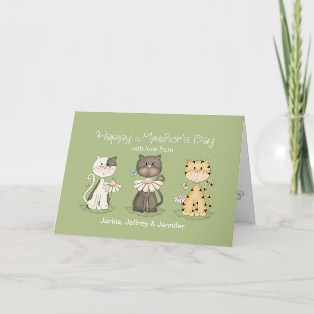 Mother's Day, 3 Cats from all - custom names Card (Front)
