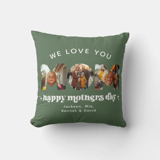Mother's Day 3 Photo Custom Cute Retro Stylish Cushion (Front)