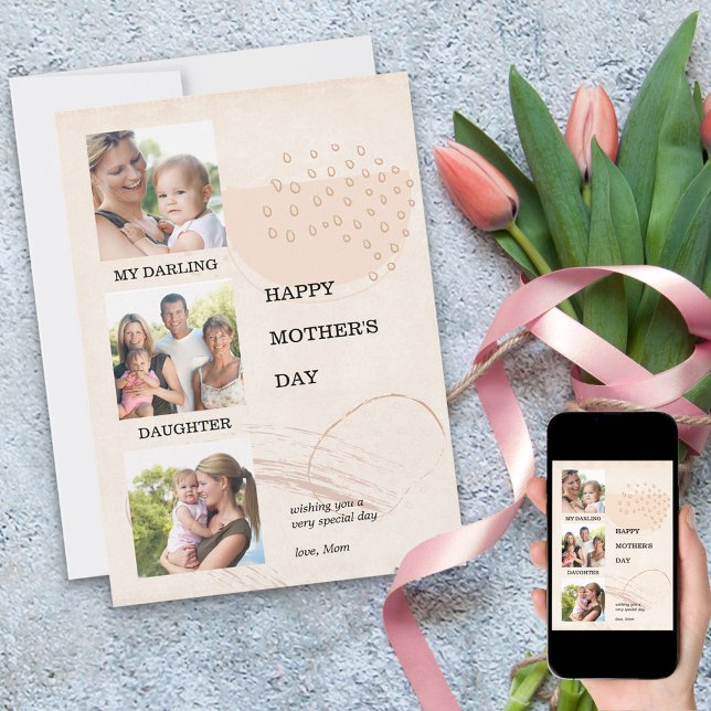 Mother's Day 3 Photo Modern Abstract Editable Holiday Card (Creator Uploaded)