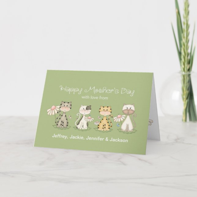 Mother's Day, 4 Cats from all - custom names Card (Front)