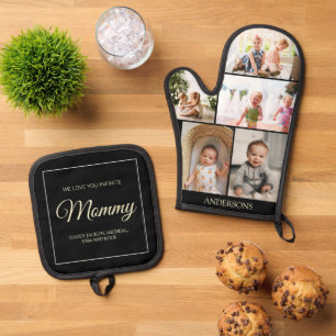 Mother's Day 5 Photo Collage Custom Gift Oven Mitt & Pot Holder Set
