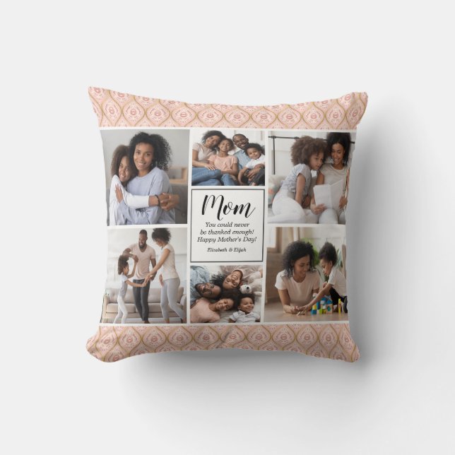 Mothers Day 6 Photo Collage Keepsake Throw Pillow (Front)