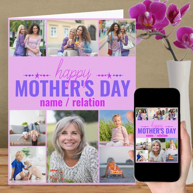 Mother's Day 8 Photo Collage Pink Personalised Card (Creator Uploaded)