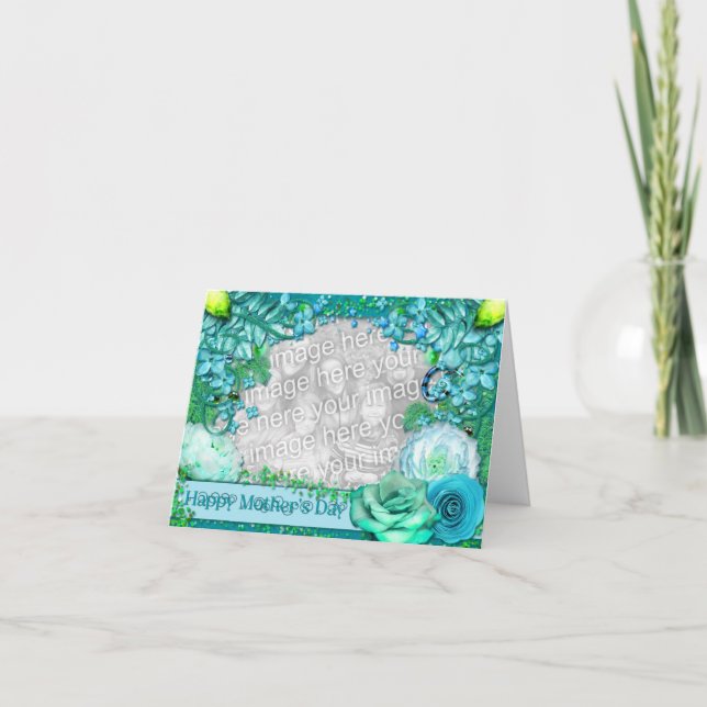 Mothers Day - ADD YOUR PHOTO - Blue Fantasy Card (Front)