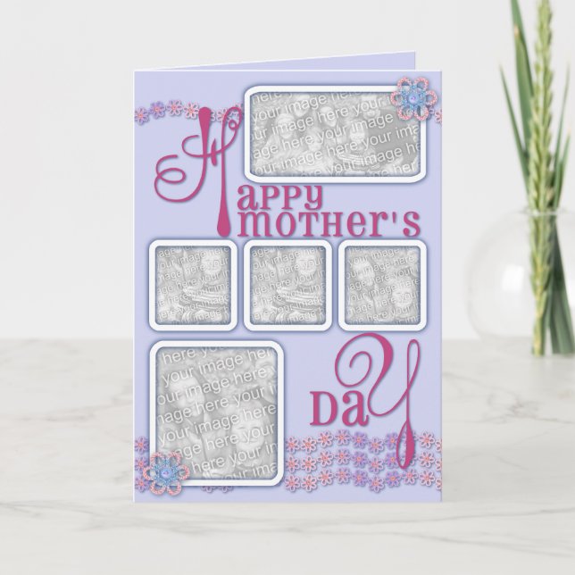 Mothers Day ADD YOUR PHOTOS Daisy Chain Pink Card (Front)
