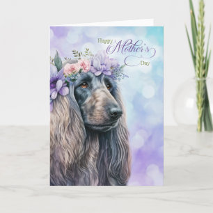 Mother's Day Afghan Hound Dog in Purple Holiday Card