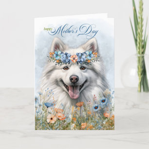 Mother's Day American Eskimo Dog with Wildflowers Holiday Card