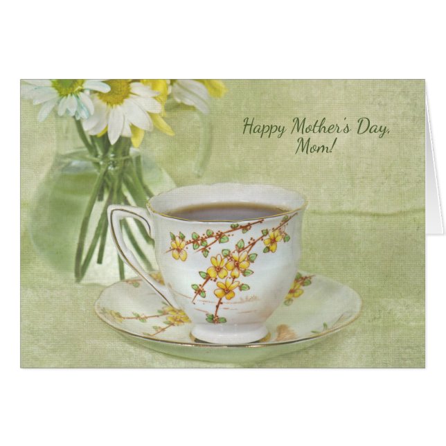 Mother's Day-antique teacup with daisy bouquet (Front Horizontal)