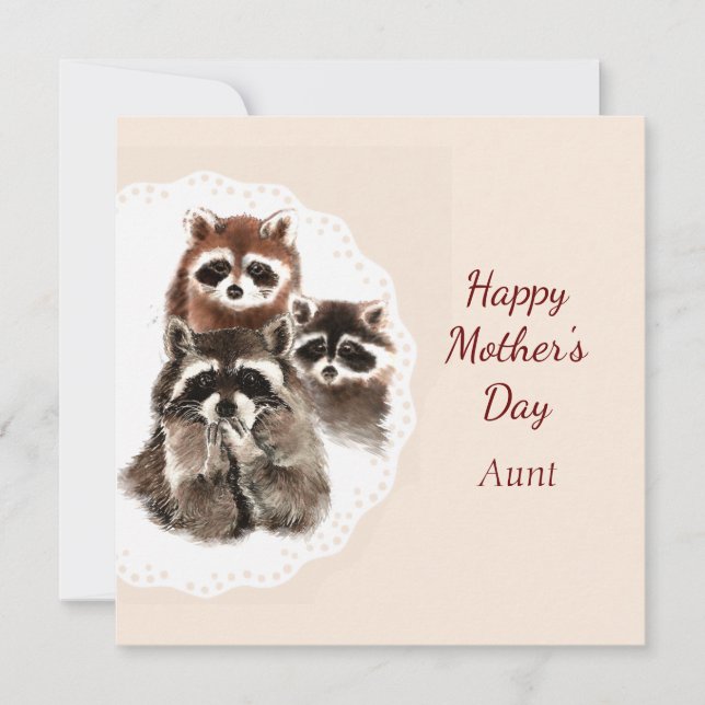 Mother's Day Aunt Cute Racoon Family Animal Card (Front)