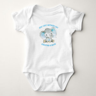 Mothers Day Baby Boy Blue Elephant Jungle Bodysuit
