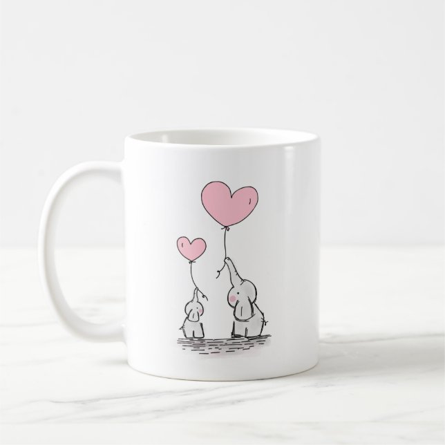 Mother's Day Baby Elephant and Mummy heart balloon Coffee Mug (Left)