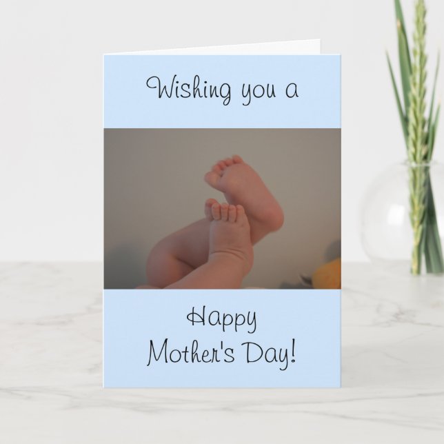 Mother's Day Baby Feet Blue Rattle PHOTO Card (Front)