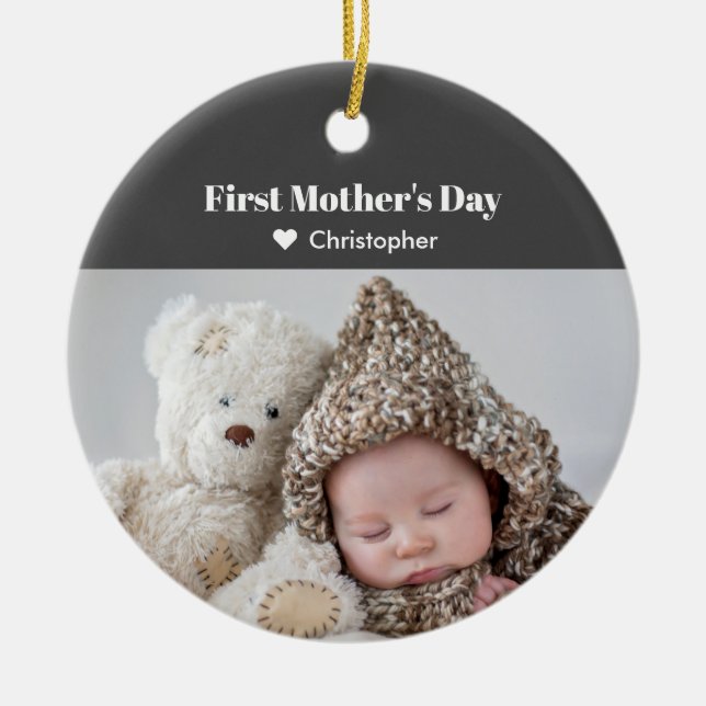 Mother's Day Baby Photo Christmas Holiday Ceramic Tree Decoration (Front)