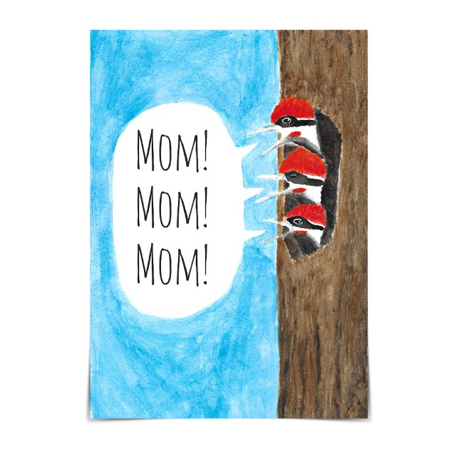 Mother's Day Baby Woodpeckers Watercolour Card (Creator Uploaded)