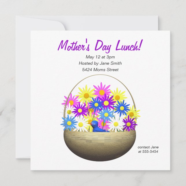 Mothers Day Basket of Daisies Lunch Invitation (Front)