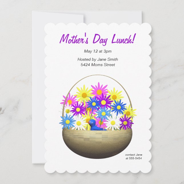 Mothers Day Basket of Daisies Lunch Invitation (Front)