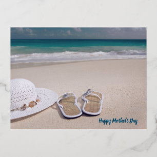 Mother's Day Beach . Flip Flops ,Ocean Foil Holiday Postcard