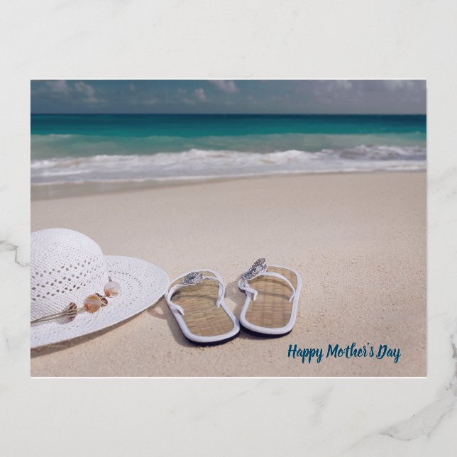 Mother's Day Beach . Flip Flops ,Ocean Foil Holiday Postcard (Front)