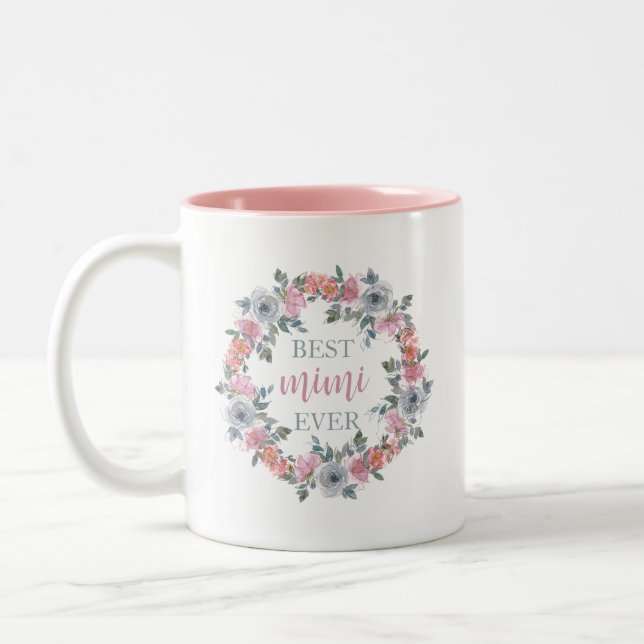 Mothers Day Best Mimi Ever Floral  Two-Tone Coffee Mug (Left)