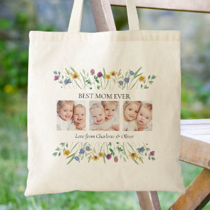 Mother's Day Best Mom Ever Floral Photo Tote Bag