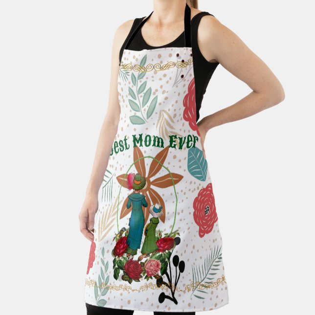 Mother's Day Best Mum Ever Floral Rustic Country  Apron (Insitu)