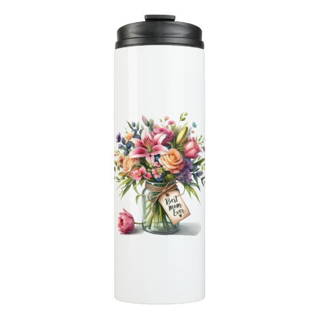 Mother's Day Best Mum Ever in Watercolor Thermal Tumbler (Front)