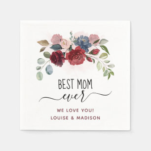 Mothers Day Best Mum Ever Personalised Floral Napkin