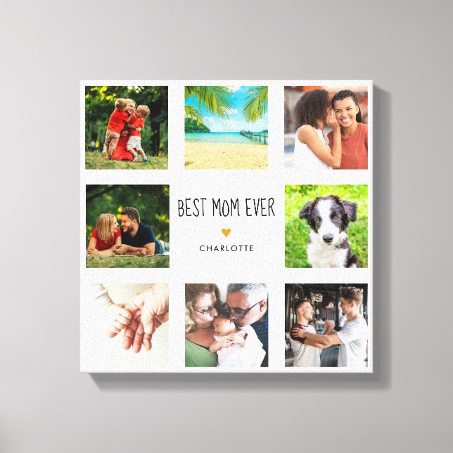 Mothers Day Best Mum Ever Photo Collage Gold Heart Canvas Print (Front)