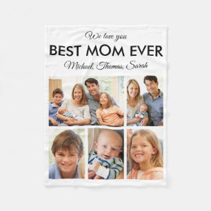 Mothers Day Best Mum Ever Trendy Photo Collage Fleece Blanket