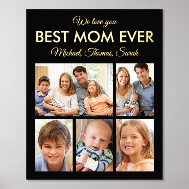 Mothers Day Best Mum Ever Trendy Photo Collage Foil Prints (Front)