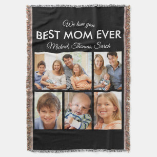 Mothers Day Best Mum Ever Trendy Photo Collage Throw Blanket