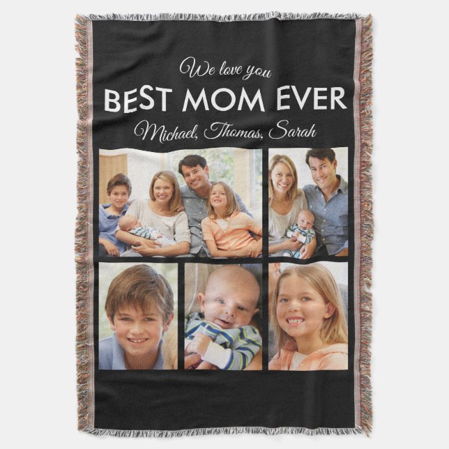 Mothers Day Best Mum Ever Trendy Photo Collage Throw Blanket (Front Vertical)