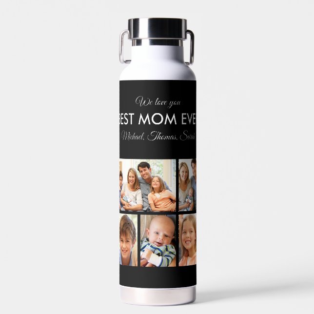 Mothers Day Best Mum Ever Trendy Photo Collage Water Bottle (Front)
