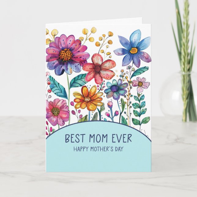 Mother's Day Best Mum Ever Whimsical Fun Floral Card (Front)