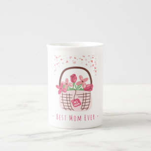Mother's Day,Best Mum Ever, with Beautiful Flower Bone China Mug