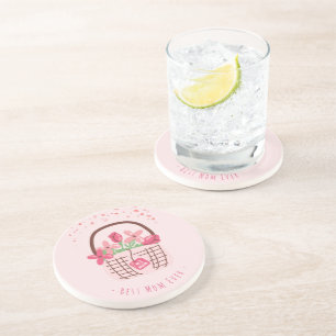 Mother's Day,Best Mum Ever, with Beautiful Flower Coaster
