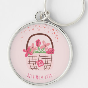 Mother's Day,Best Mum Ever, with Beautiful Flower Key Ring
