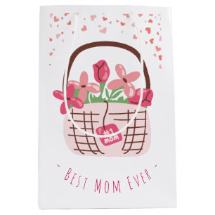 Mother's Day,Best Mum Ever, with Beautiful Flower Medium Gift Bag