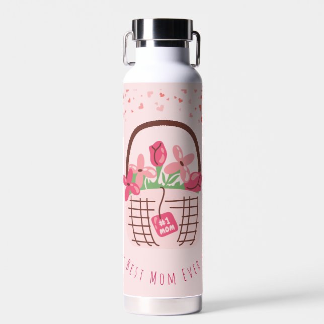 Mother's Day,Best Mum Ever, with Beautiful Flower  Water Bottle (Front)
