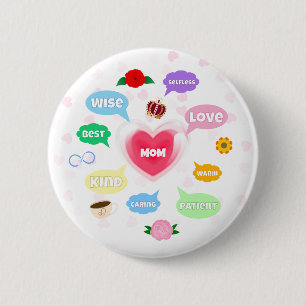 Mothers Day Best Mum Word Clouds Queen Crown Love 6 Cm Round Badge