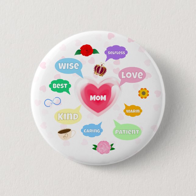 Mothers Day Best Mum Word Clouds Queen Crown Love 6 Cm Round Badge (Front)