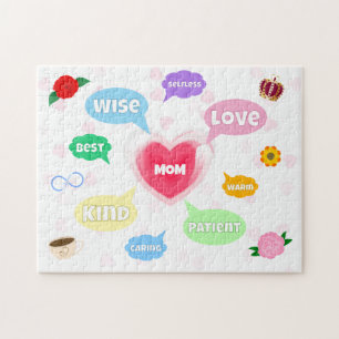 Mothers Day Best Mum Word Clouds Queen Crown Love Jigsaw Puzzle
