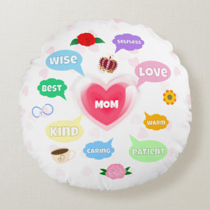Mothers Day Best Mum Word Clouds Queen Crown Love Round Cushion