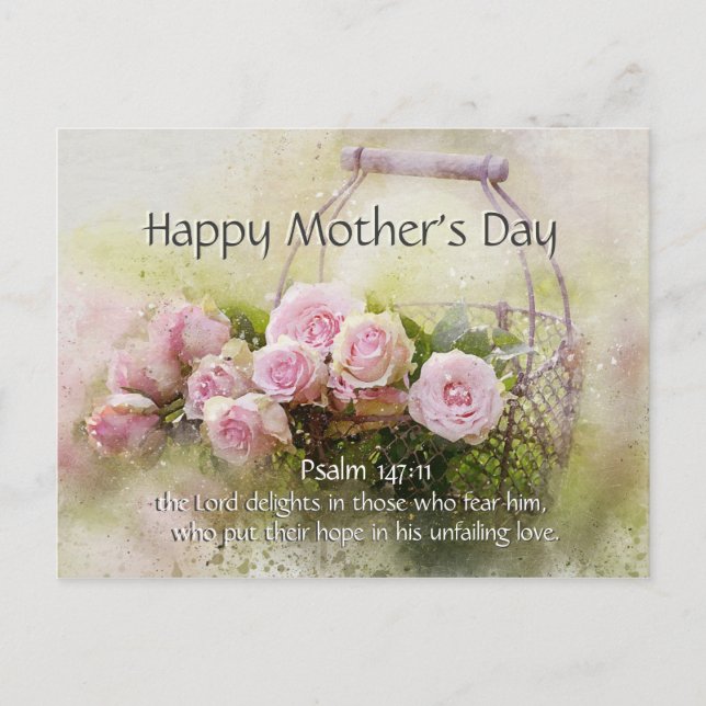 Mother's Day, Bible Verse Psalm 147:11 Pink Roses Postcard (Front)