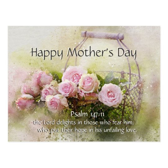 Mother's Day, Bible Verse Psalm 14711 Pink Roses Postcard Zazzle.co.uk